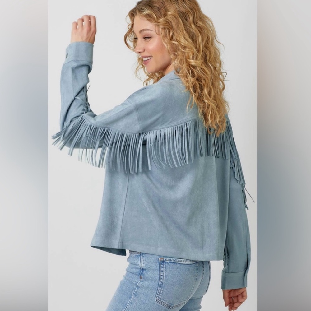 Forever 21 Light Blue Fringe Button Down Shirt